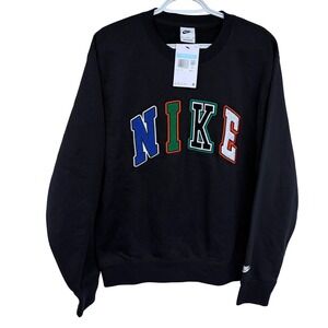 NEW Nike Club Crewneck Sweatshirt Medium Men's Black FZ0879-010 Carpet Spellout